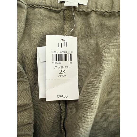 J.Jill Pure Jill Women's Green Garment-Dyed Linen Roll Tab Hem Crop Pant Size 2X - Picture 4 of 6